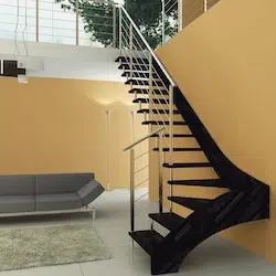 Escalier en hévéa teinté sur entretoise
