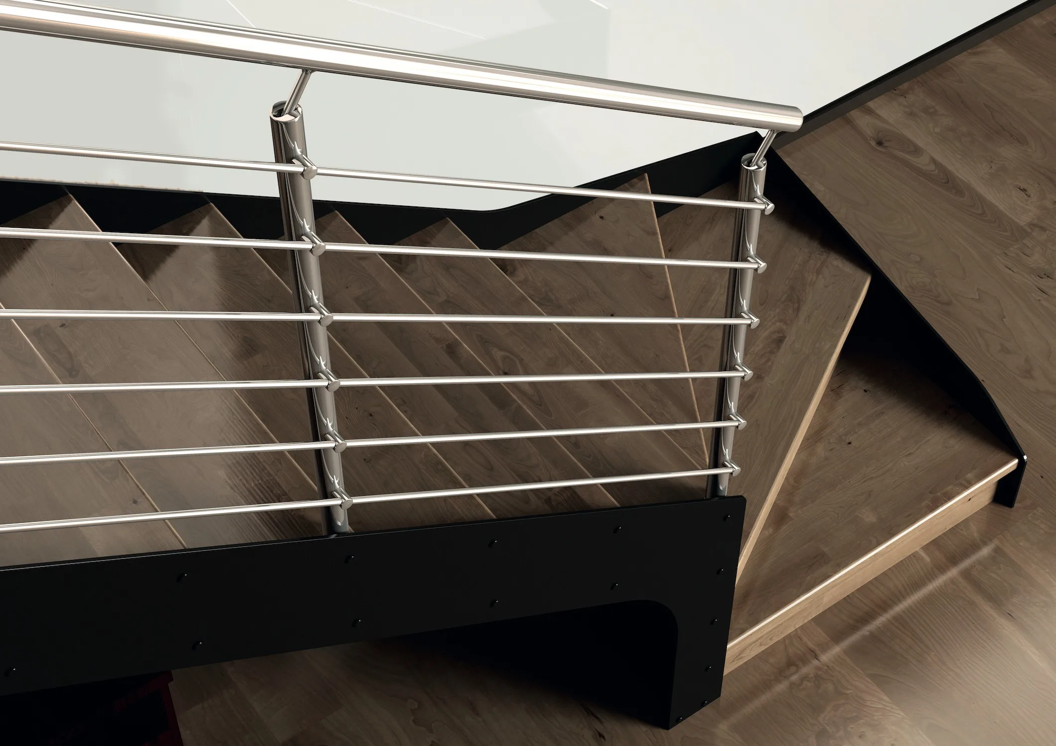 escaliers limon en metal marches bois rampes R6
