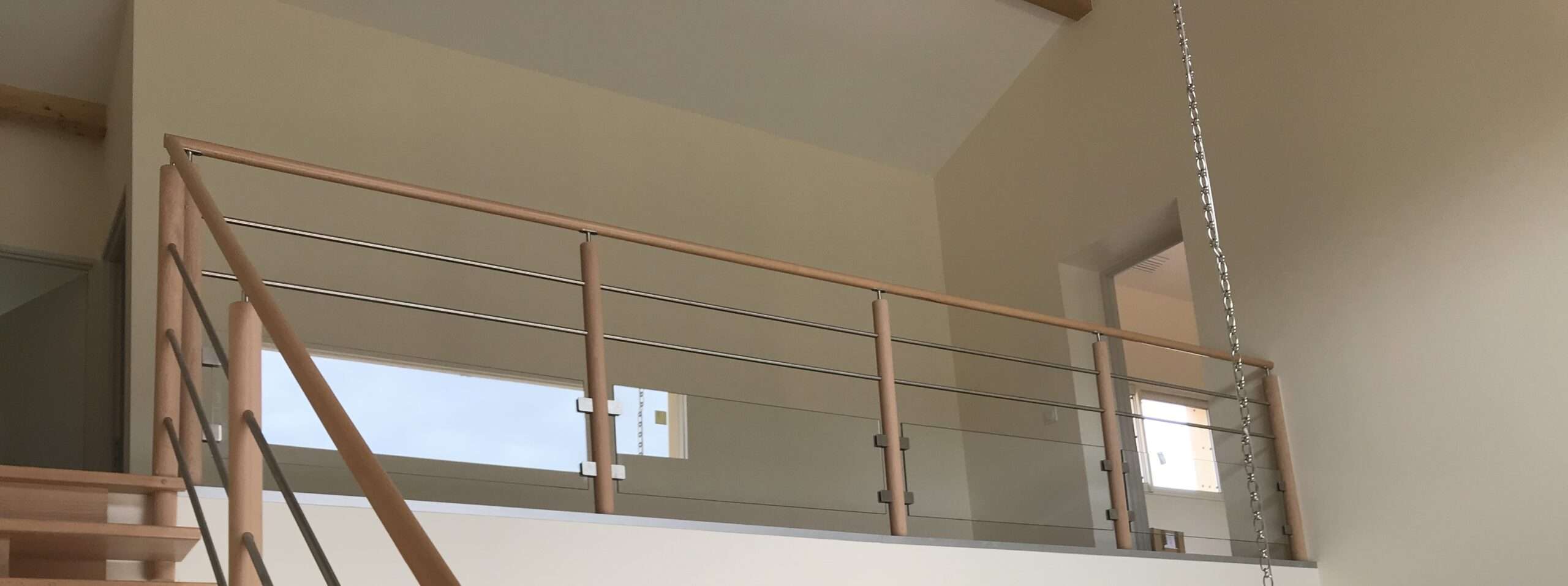 garde corps d'etage type 3R lisses et verre en contrebas